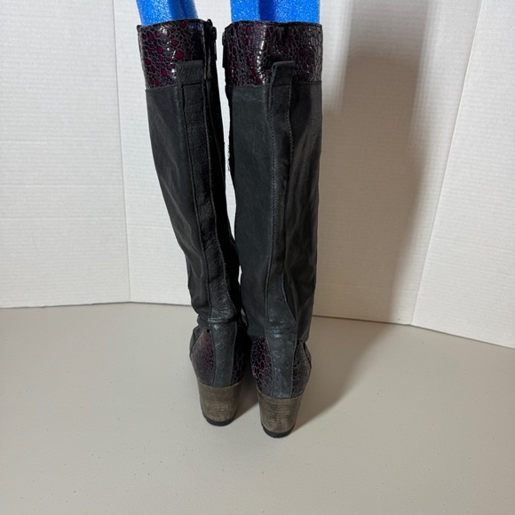 Anthropologie Felmini Black Leather Block Heel Red Detail Tall Boots Size 39 - Picture 7 of 16